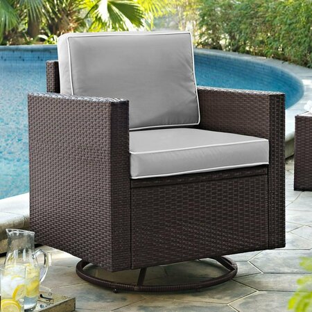 CROSLEY Palm Harbor Outdoor Wicker Swivel Rocker Chair with Grey Cushions KO70094BR-GY